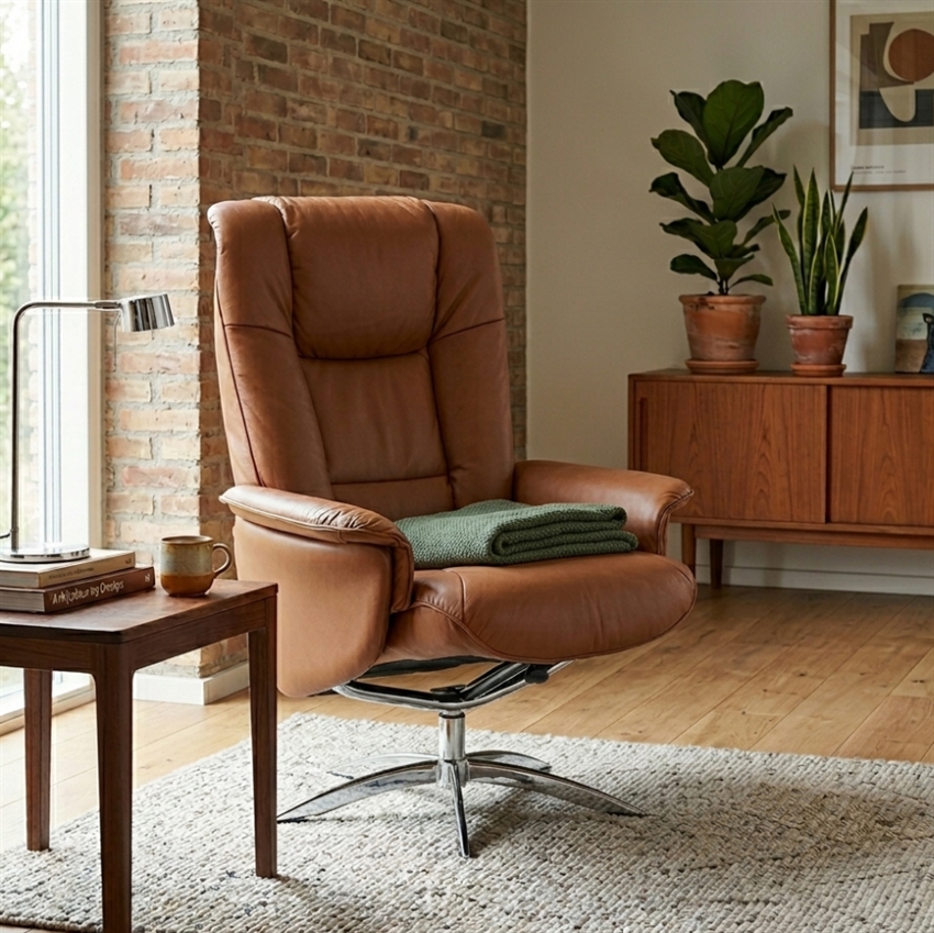 Hjort Knudsen 3255 Lænestol  – Cognac m. krom