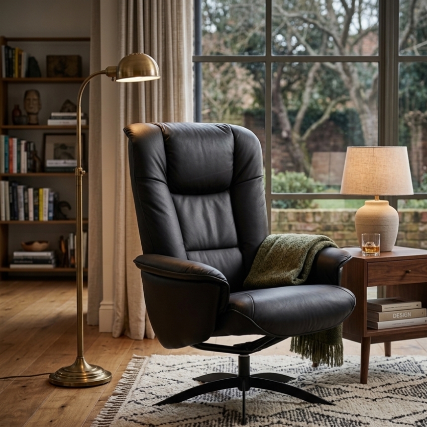 Hjort Knudsen lænestol 3255 - Sort læder | Møbelsalg.dk