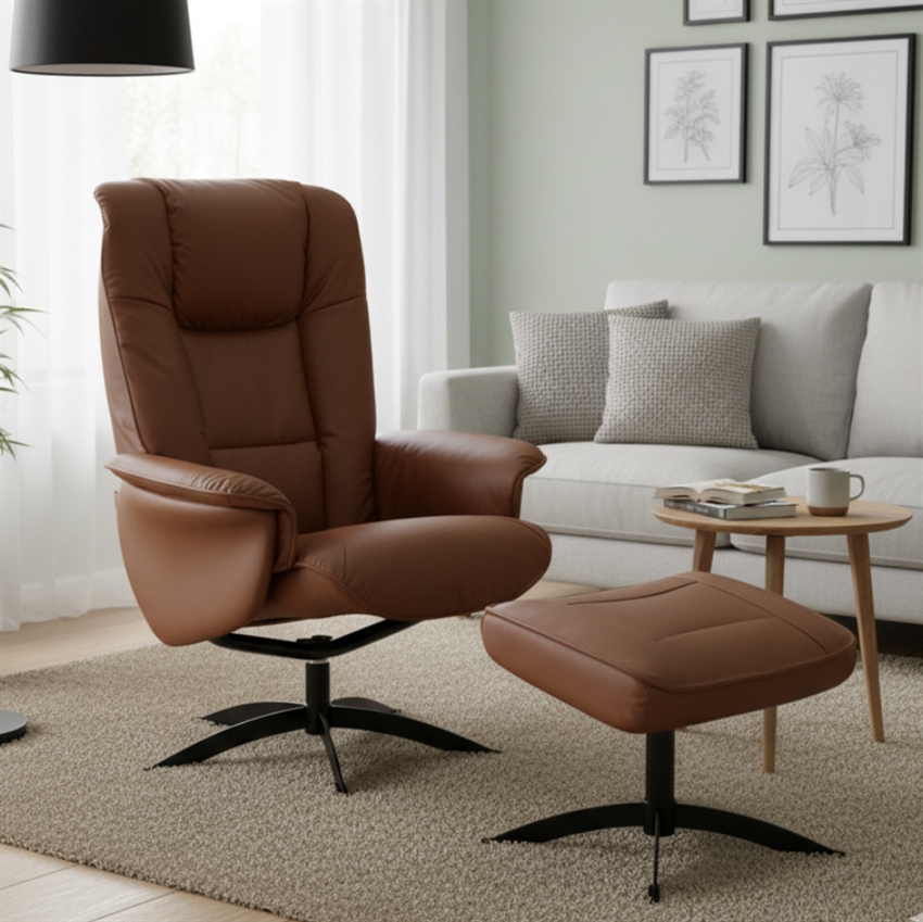 HJORT KNUDSEN 3255 lænestol inkl. fodskammel | Cognac