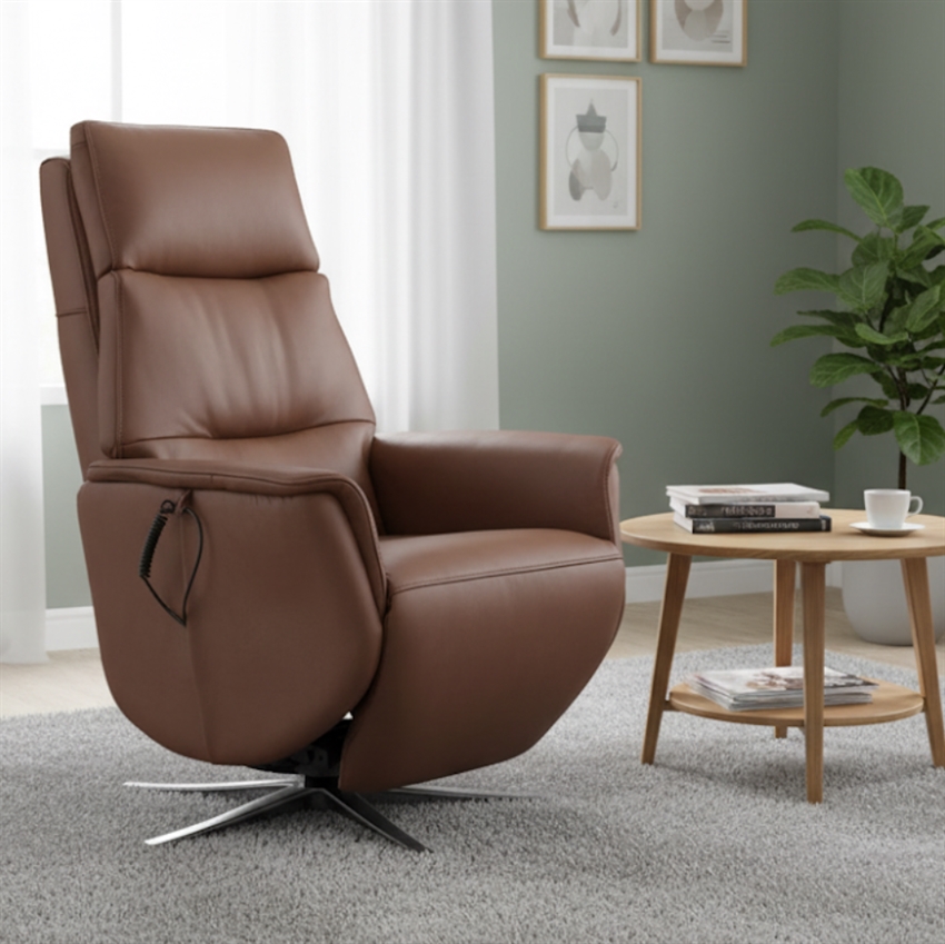 Kim løftestol m/indbygget fodhviler | Cognac læder