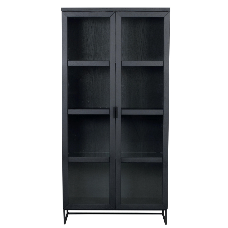 Rowico Home Everett Højt Sort Vitrineskab m. Glaslåger 95 cm x 195 cm x 41 cm | Møbelsalg.dk