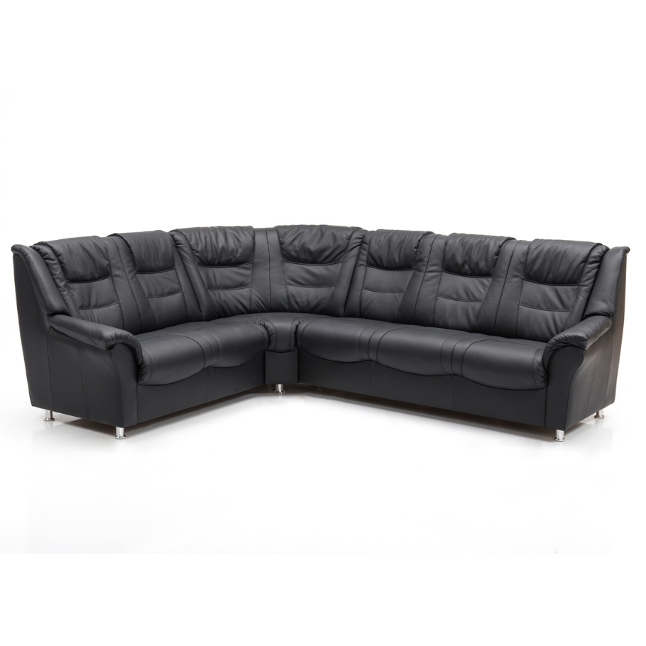 Hjort Knudsen - Monza hjørnesofa - Sort soleda læder 272 cm x 94 cm x 221 cm | Møbelsalg.dk