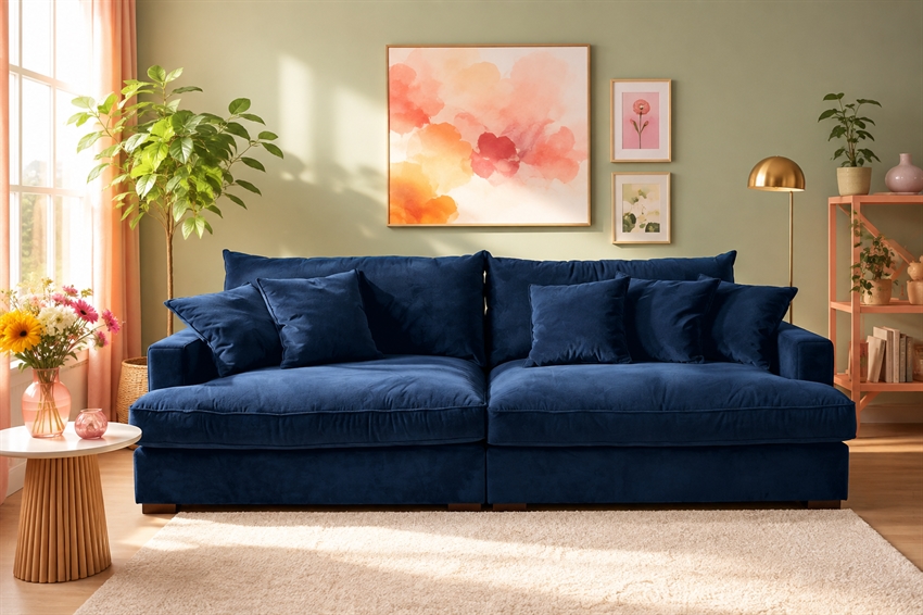 Chelsey Flydersofa - 3 personers sofa blå velour -small Scandinavian Living - 244 cm x 82 cm x 112 cm | Møbelsalg.dk