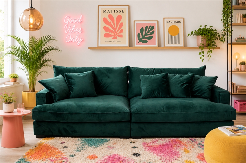 Chelsey Flydersofa | 3-personers sofa | Grøn velour