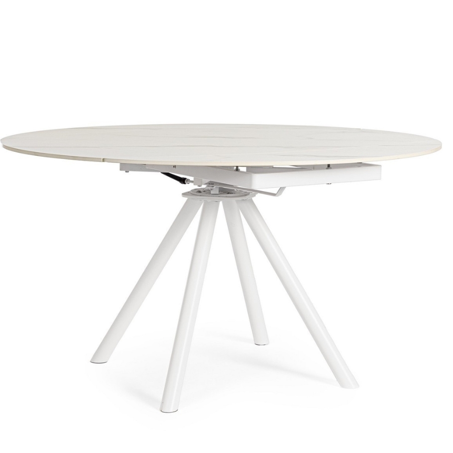 Scandinavian Living Cortado spisebord m. hvid glaskeramisk plade - Ø135 m. udtræk 135 cm | Møbelsalg.dk