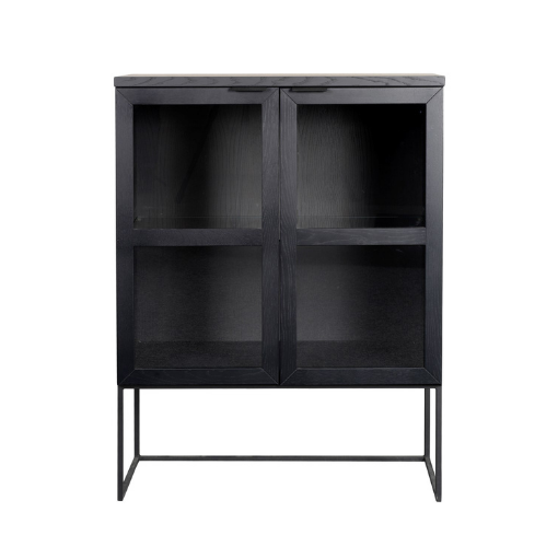 Rowico Home Everett Højt Sort Vitrineskab m. Glaslåger 95 cm x 125 cm x 41 cm | Møbelsalg.dk