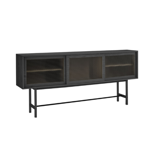 Wood by Nordic Noir Skænk - Sort fineret træ m. glas låger 40 cm x 95 cm x 210 cm | Møbelsalg.dk