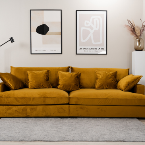 Scandinavian Living Chelsey 3 personers sofa - Gul velour flydersofa - Small | Møbelsalg.dk