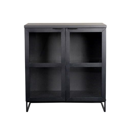 Rowico Home Everett Sort Vintrineskab m. Glas Låger 95 cm x 105 cm x 41 cm | Møbelsalg.dk
