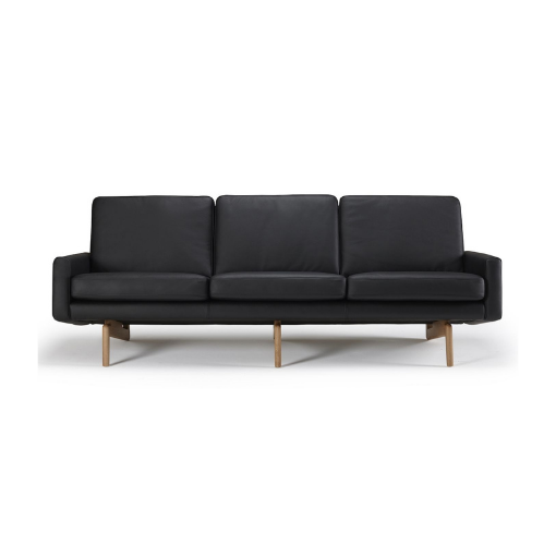 Nordly K200 sofa - 3. personers sort læder sofa 216 cm x 76 cm x 52 cm | Møbelsalg.dk