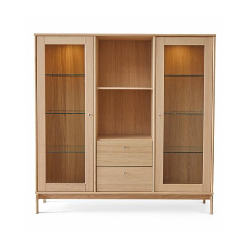 Mistral vitrineskab - Hvidpigmenteret eg 133 cm x 134.5 cm x 42 cm | Møbelsalg.dk