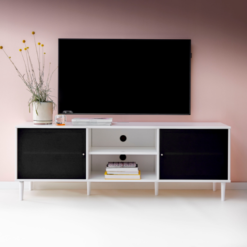 Mistral AV 232 - Hvidt TV Bord m. ben - Stof låger 161.5 cm x 41.8 cm x 45 cm | Møbelsalg.dk