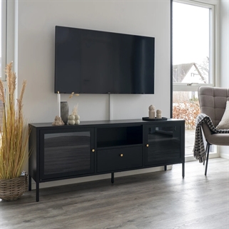 Fjord TV-bord | Sort TV - bord  m. glaslåger