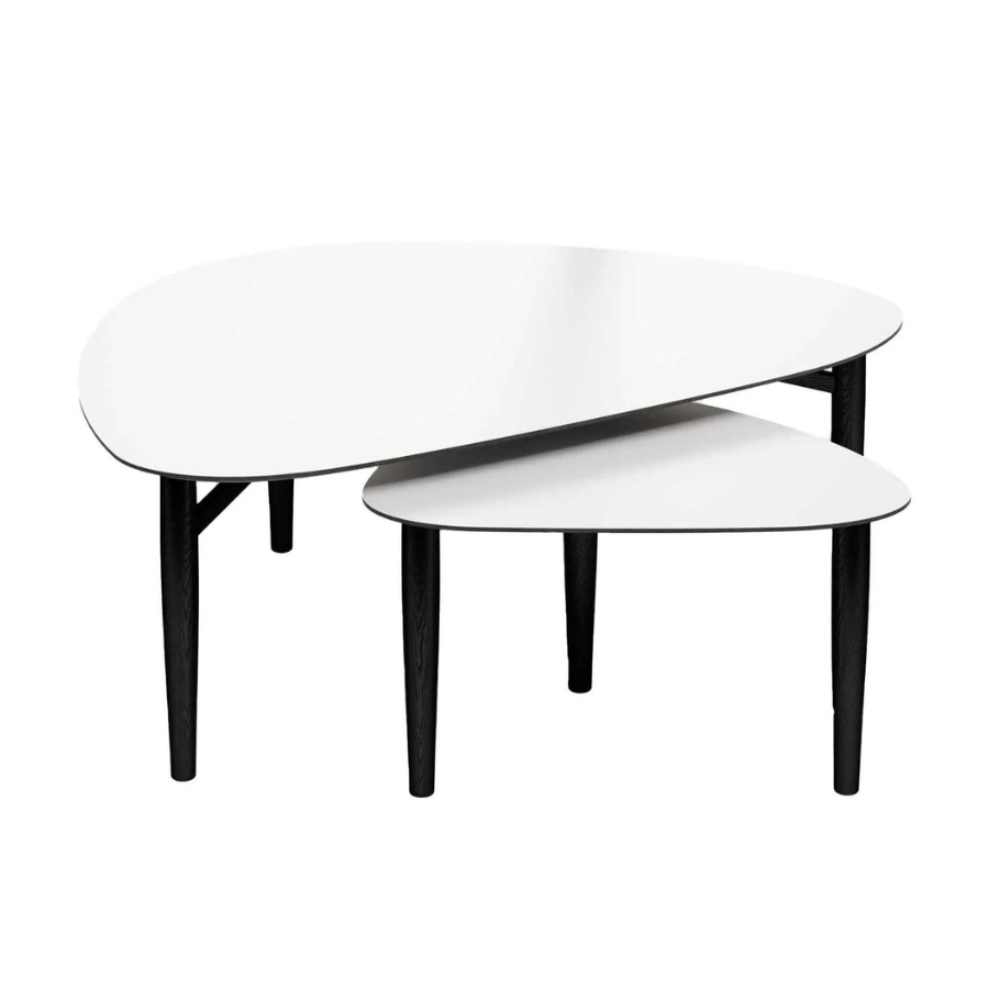 Thomsen Furniture Katrine sofabordssæt - Hvid laminat m. sort lakeret eg | Møbelsalg.dk