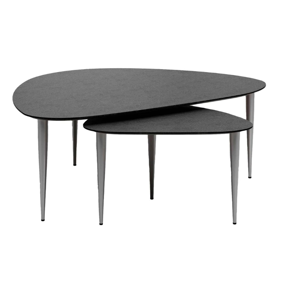 Thomsen Furniture Katrine sofabordssæt - Mørkegrå stenlook m. børstet stål | Møbelsalg.dk