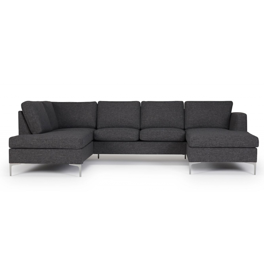 Nordly Madrid u-sofa - Grå u-sofa m. metalben 294 cm x 83 cm x 82 cm | Møbelsalg.dk