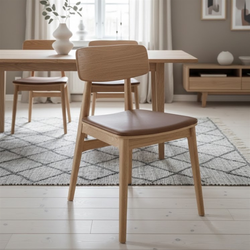 Livo spisebordsstol | Egetræ m. cognac sæde