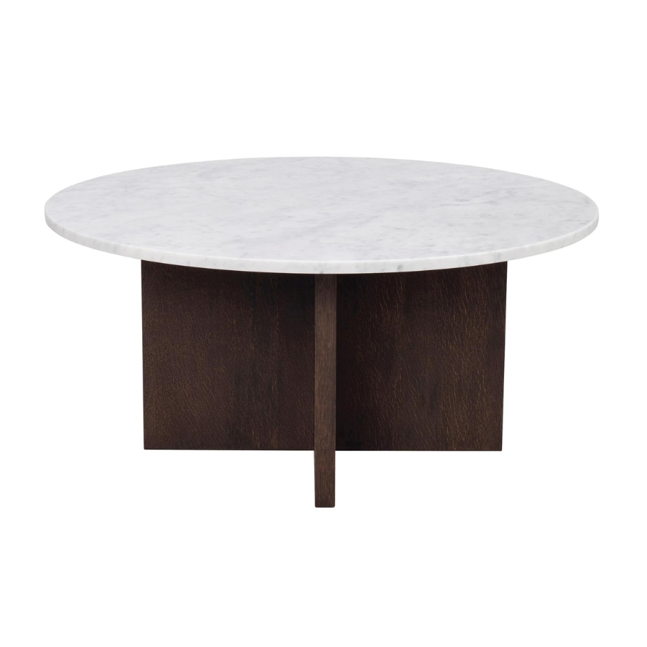 Rowico Home Brooksville Rundt Sofabord Hvid m. Brunbejdset Eg 90 cm x 42 cm x 90 cm | Møbelsalg.dk