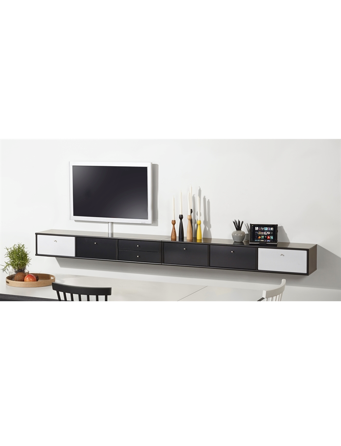 Mistral TV skænk - Sort skænk m. 7 skuffer 266 cm x 23 cm x 32.5 cm | Møbelsalg.dk