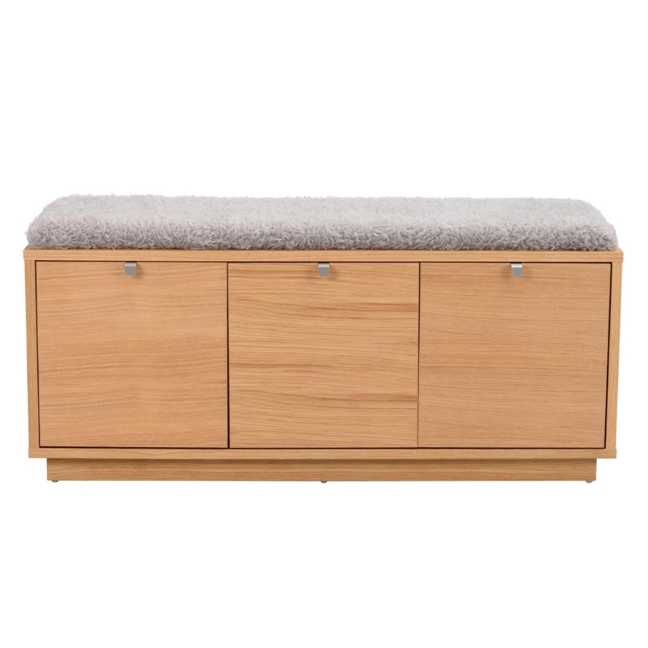 Rowico Home Confetti Egetræ Bænk m. 3 Skuffer m. Gråt Sæde 106 cm x 45 cm x 35 cm | Møbelsalg.dk