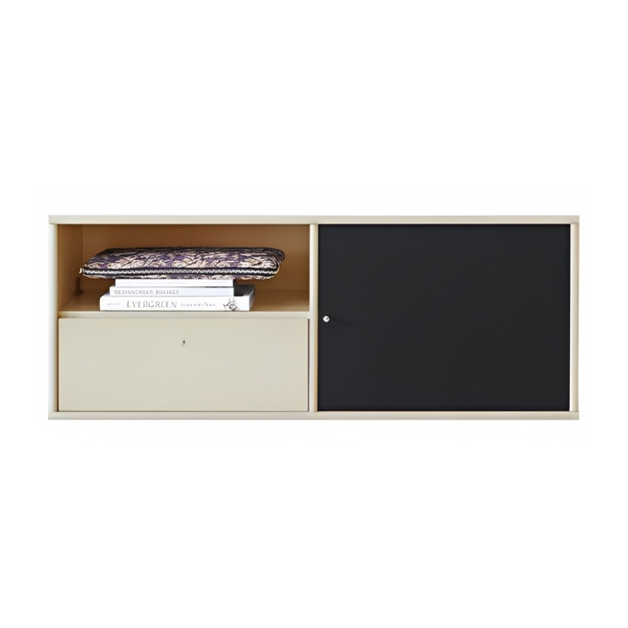 Mistral - TV-bord m. stof klaplåger og skuffe - Beige 108.1 cm x 41.6 cm x 45 cm | Møbelsalg.dk