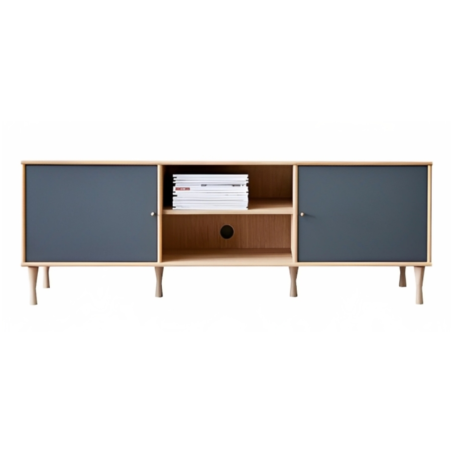 Mistral - TV-bord m. stof klaplåger - Antracit m. egetræs ben 161.2 cm x 56.6 cm x 45 cm | Møbelsalg.dk