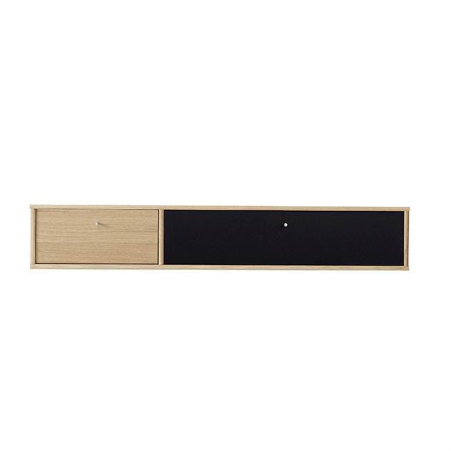 Mistral - TV-bord med stof klaplåge og skuffe - Eg m. sort 132.6 cm x 22.4 cm x 45 cm | Møbelsalg.dk