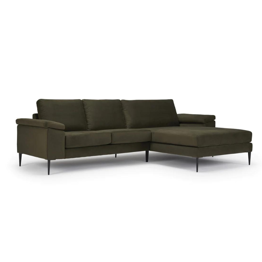 Nordly Lyon 3 personers sofa m. chaiselong - Grønt stof 268 cm x 81 cm x 87 cm | Møbelsalg.dk