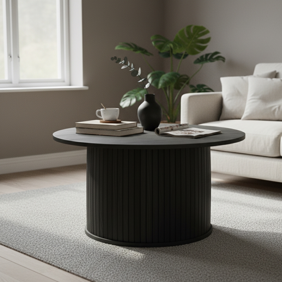 Wood by Nordic Nola rundt sofabord - Sort egetræ 90 cm x 45 cm x 90 cm | Møbelsalg.dk