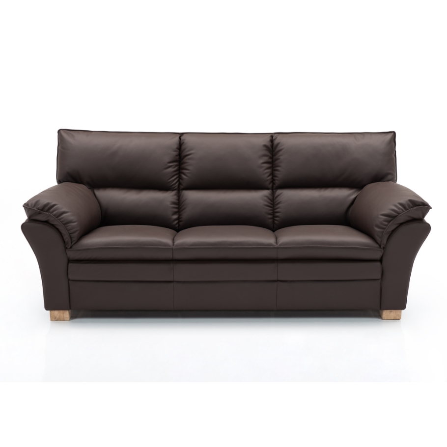 Hjort Knudsen Palma 3.personers sofa - Mørkebrun semi/spalt læder m. sort malet egetræ 215 cm x 97 cm | Møbelsalg.dk
