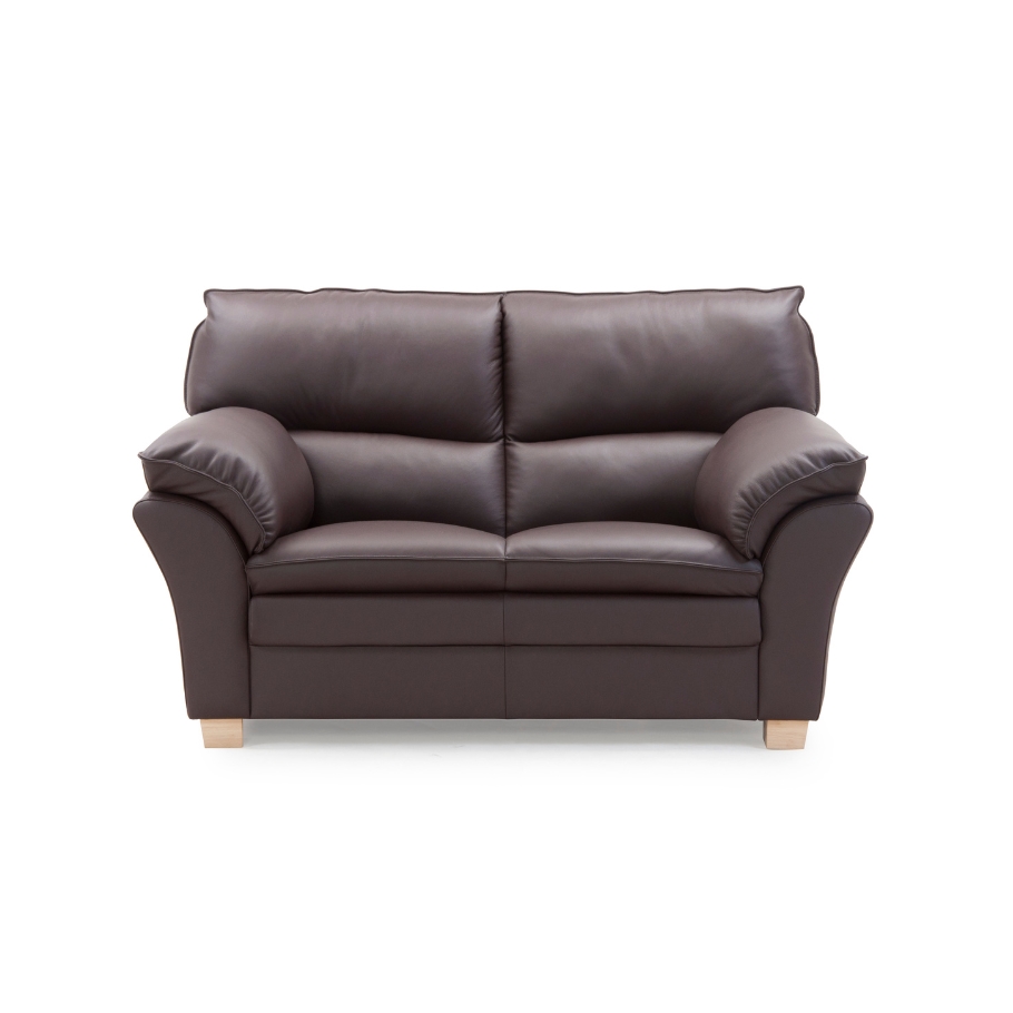 Hjort Knudsen Palma 2.personers sofa - Mørkebrun semi/spalt læder m. ubehandlet egetræ 160 cm x 97 cm | Møbelsalg.dk