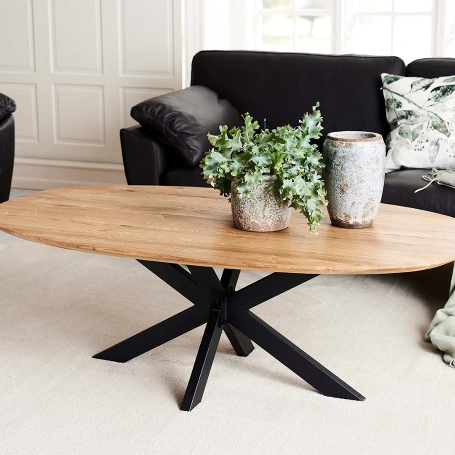 Wood by Nordic Porto sofabord - Ovalt sofabord m. natur olie 140 cm x 3 cm x 80 cm | Møbelsalg.dk