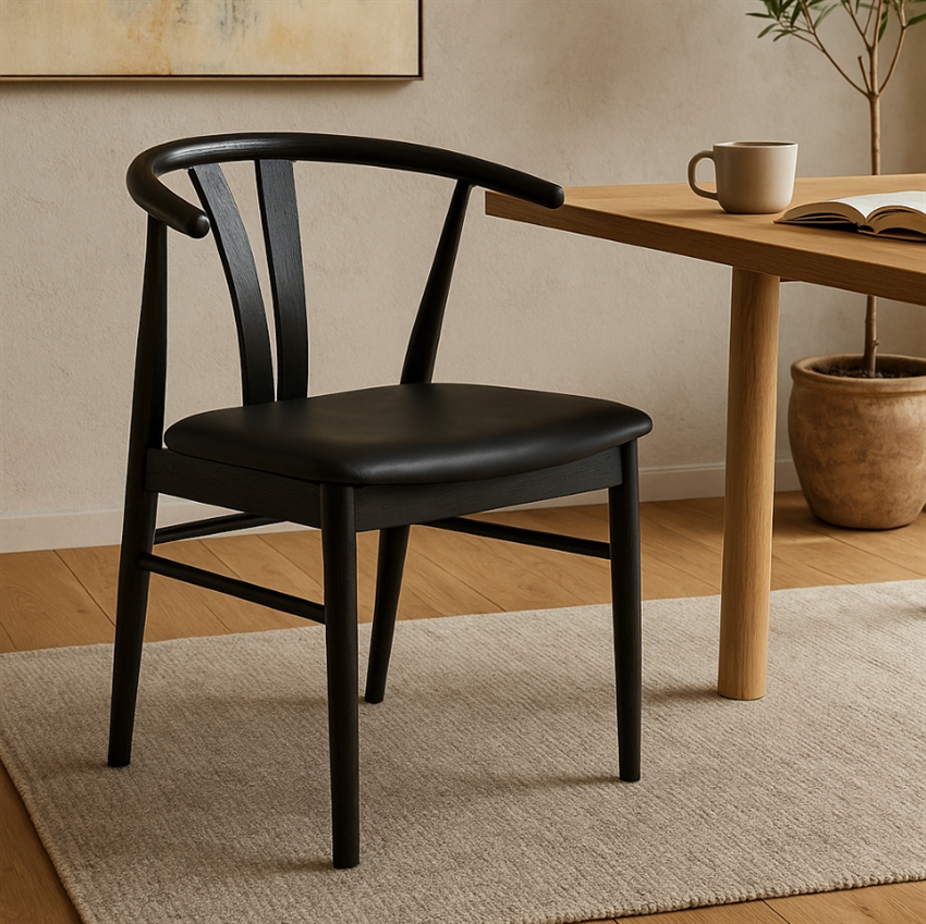 Skagen spisebordsstol | Sort bøgetræ m. sort sæde
