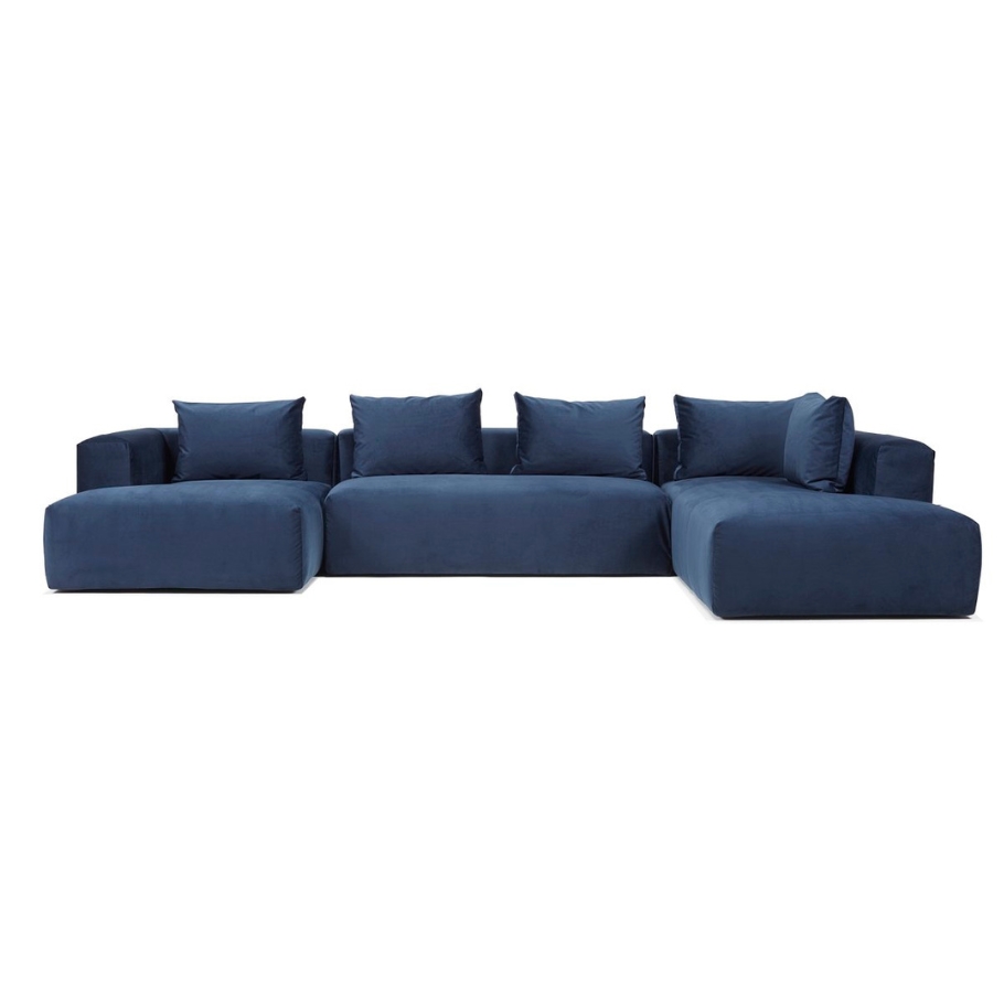 Nordly Cozy u-sofa - Højrevendt U - sofa m. blå stof 365 cm x 64 cm x 233 cm | Møbelsalg.dk