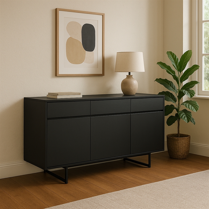 Tokyo skænk i sort eg og stål | Elegant & moderne