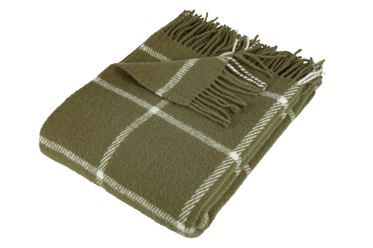 Scandinavian Home - Olivengrøn plaid i tern i uld | Møbelsalg.dk