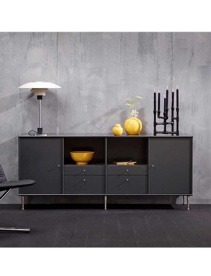 Mistral Skænk 4-sektioners - Antracit med skuffer 177 cm x 76 cm x 42 cm | Møbelsalg.dk